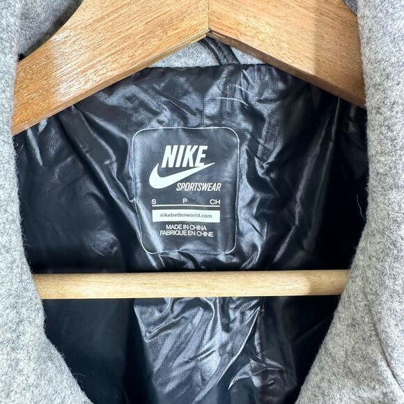 Nike NSW Womens Size Small Gray Wool Destroyer Jacket Moto Bomber Leather - Picture 5 of 12